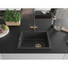 Mexen Pedro Granitspüle 1-beckig 560 x 460 mm, schwarz gesprenkelt, Siphon goldfarben - 6508561000-76-G