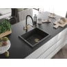 Mexen Pedro Granitspüle 1-Becken 560 x 460 mm, schwarz gesprenkelt, Siphon gold - 6508561000-76-G