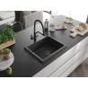 Mexen Pedro Granitspüle 1-Becken 560 x 460 mm, schwarz gesprenkelt, schwarzer Siphon - 6508561000-76-B