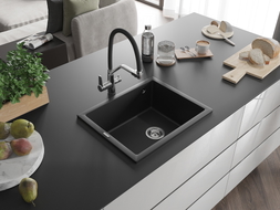 Mexen Pedro Granitspüle 1-Becken 560 x 460 mm, schwarz, Siphon Chrom - 6508561000-77