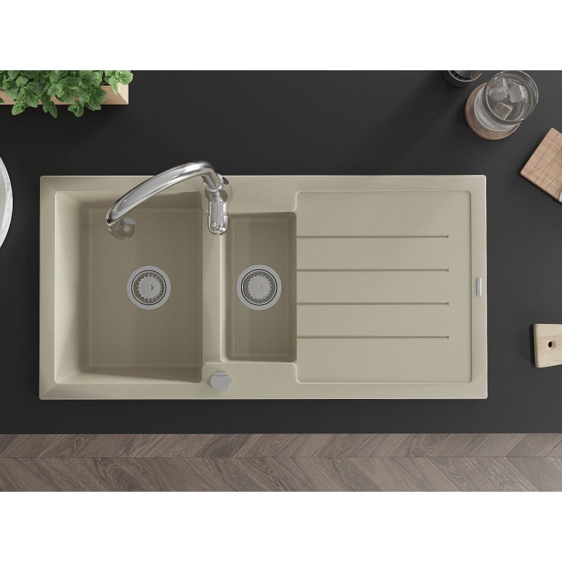 Mexen Andres Granitspüle 1,5-fach mit Abtropffläche und Küchenarmatur Savita, beige - 6515-69-672601-00