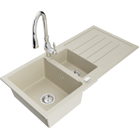 Mexen Andres Granitspüle 1,5-fach mit Abtropffläche und Küchenarmatur Savita, beige - 6515-69-672601-00