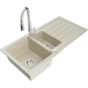 Mexen Andres granitspüle 1,5-becken mit abtropffläche und küchenarmatur Savita, beige - 6515-69-672601-00