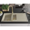 Mexen Andres Granitspüle 1,5-beckig mit Abtropffläche und Küchenarmatur Savita, beige - 6515-69-672601-50