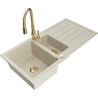 Mexen Andres 1,5-Kammer-Granispüle mit Abtropffläche und Küchenarmatur Savita, beige - 6515-69-672601-50