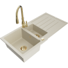 Mexen Andres Granitspüle 1,5-beckig mit Abtropffläche und Küchenarmatur Savita, beige - 6515-69-672601-50