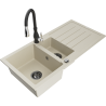 Mexen Andres Granitspüle 1,5-Becken mit Ablage und Küchenarmatur Savita, beige - 6515-69-672601-70