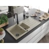 Mexen Andres Granitspüle 1,5-Becken mit Ablage und Küchenarmatur Savita, beige - 6515-69-672601-70