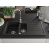 Mexen Andres Granitspüle 1,5-Becken mit Abtropffläche und Küchenarmatur Savita, schwarz/gold metallic - 6515-75-672601-00