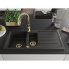 Mexen Andres Granitspüle 1,5-Kammer mit Abtropffläche und Küchenarmatur Savita, schwarz/gold metallic- 6515-75-672601-50