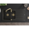 Mexen Andres Granitspüle 1,5-Kammer mit Abtropffläche und Küchenarmatur Savita, schwarz/gold metallic- 6515-75-672601-50