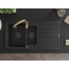 Mexen Andres Granitspüle 1,5-Becken mit Abtropffläche und Küchenarmatur Savita, schwarz/gold - 6515-75-672601-50-B