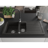 Mexen Andres Granitspüle 1,5-becken mit Abtropffläche und Küchenarmatur Savita, schwarz/gold metallic - 6515-75-672601-70