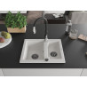 Mexen Carlos Granitspüle 1,5-Becken mit Küchenarmatur Savita, weiß - 6518-20-672601-70