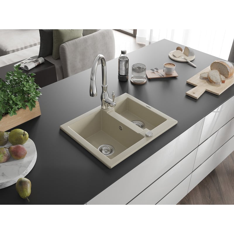 Mexen Carlos Granitspüle 1,5-Becken mit Küchenarmatur Savita, beige - 6518-69-672601-00