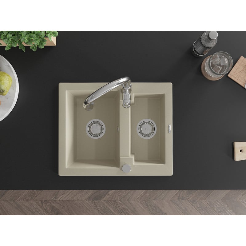 Mexen Carlos Granitspüle 1,5-Becken mit Küchenarmatur Savita, beige - 6518-69-672601-00