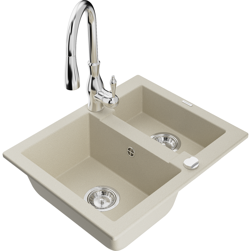 Mexen Carlos Granitspüle 1,5-Becken mit Küchenarmatur Savita, beige - 6518-69-672601-00