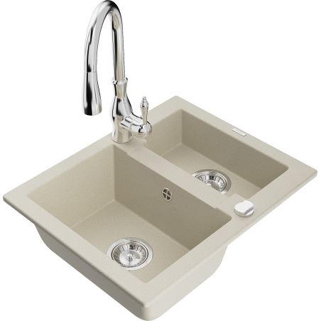 Mexen Carlos Granitspüle 1,5-Becken mit Küchenarmatur Savita, beige - 6518-69-672601-00