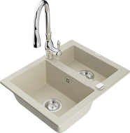 Mexen Carlos Granitspüle 1,5-Becken mit Küchenarmatur Savita, beige - 6518-69-672601-00