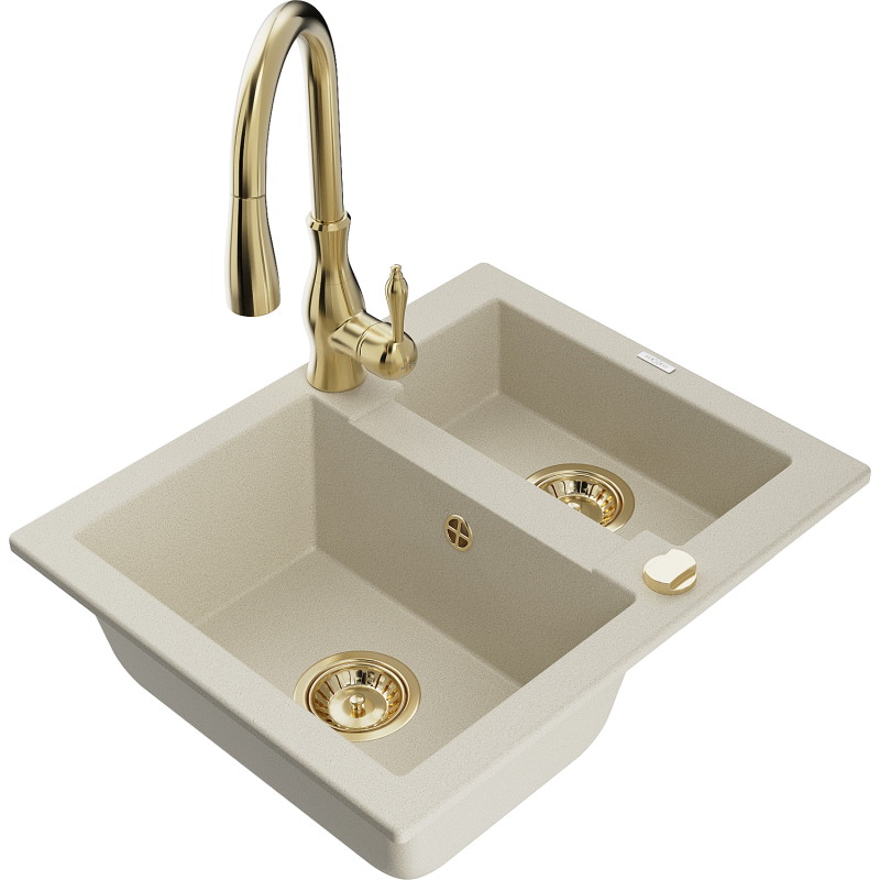 Mexen Carlos 1,5-Komponenten Granitspüle mit Küchenarmatur Savita, beige - 6518-69-672601-50