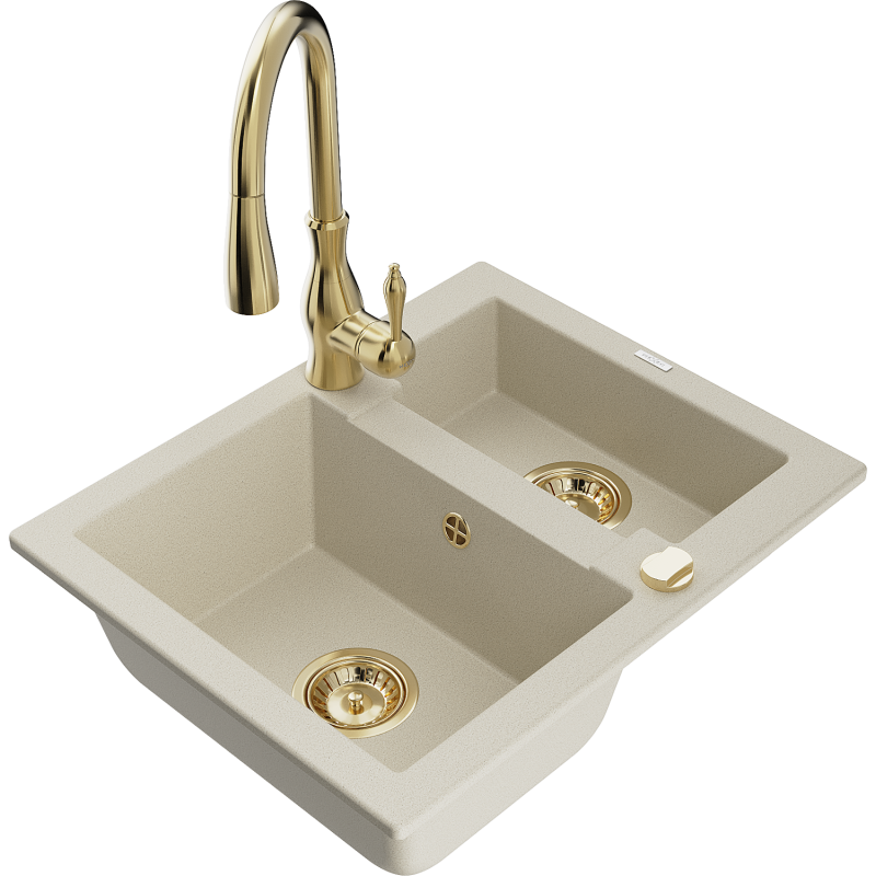 Mexen Carlos granit Spüle 1,5-Becken mit Küchenarmatur Savita, beige - 6518-69-672601-50