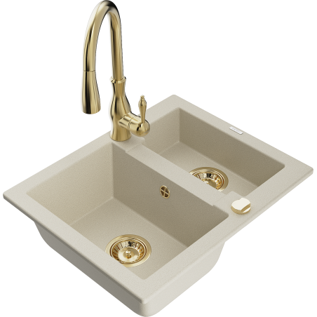 Mexen Carlos granit Spüle 1,5-Becken mit Küchenarmatur Savita, beige - 6518-69-672601-50