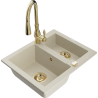 Mexen Carlos 1,5-Komponenten Granitspüle mit Küchenarmatur Savita, beige - 6518-69-672601-50