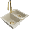 Mexen Carlos granit Spüle 1,5-Becken mit Küchenarmatur Savita, beige - 6518-69-672601-50