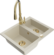 Mexen Carlos granit Spüle 1,5-Becken mit Küchenarmatur Savita, beige - 6518-69-672601-50