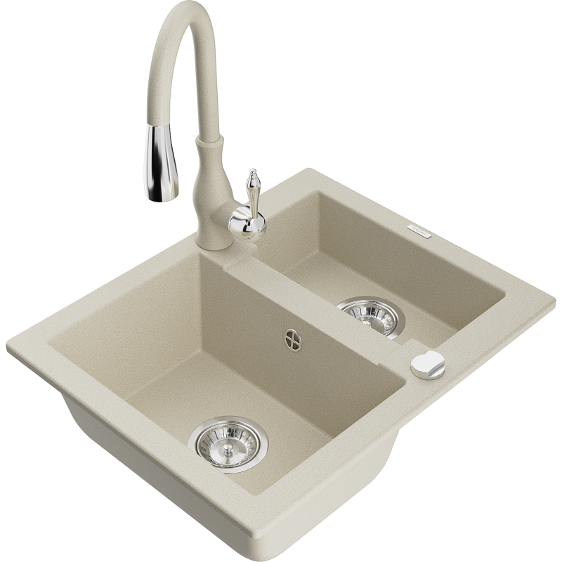 Mexen Carlos Granitspüle 1,5-Becken mit Küchenarmatur Savita, beige - 6518-69-672601-69