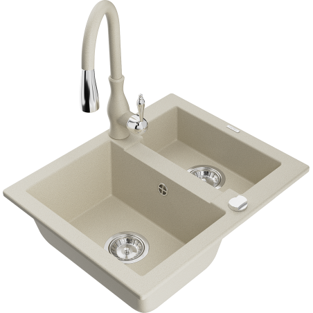 Mexen Carlos Granitspüle 1,5-Becken mit Küchenarmatur Savita, beige - 6518-69-672601-69