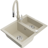 Mexen Carlos Granitspüle 1,5-Becken mit Küchenarmatur Savita, beige - 6518-69-672601-69