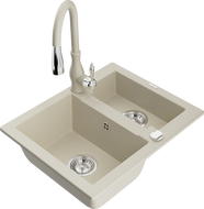 Mexen Carlos Granitspüle 1,5-Becken mit Küchenarmatur Savita, beige - 6518-69-672601-69