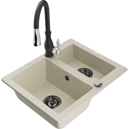 Mexen Carlos Granitspüle 1,5-seitig mit Küchenarmatur Savita, beige - 6518-69-672601-70