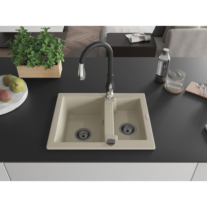 Mexen Carlos 1,5-Kammer-Granits Spüle mit Küchenarmatur Savita, beige - 6518-69-672601-70