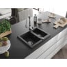 Mexen Carlos Granitspüle 1,5-Kammer mit Küchenarmatur Savita, Schwarz/Silber Metallic - 6518-73-672601-00
