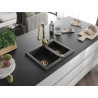Mexen Carlos Granitspüle 1,5-Schüssel mit Küchenarmatur Savita, schwarz/silber metallic - 6518-73-672601-50