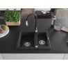 Mexen Carlos Granitspüle 1,5-fach mit Küchenarmatur Savita, Schwarz/Silber Metallic - 6518-73-672601-70