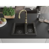 Mexen Carlos Granitspüle 1,5-Becken mit Küchenarmatur Savita, schwarz/gold metallic - 6518-75-672601-50-B