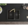 Mexen Carlos Granitspüle 1,5-Becken mit Küchenarmatur Savita, schwarz/gold metallic - 6518-75-672601-50-B