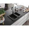 Mexen Carlos Granitspüle 1,5-Becken mit Küchenarmatur Savita, schwarz/gold metallic - 6518-75-672601-70-B