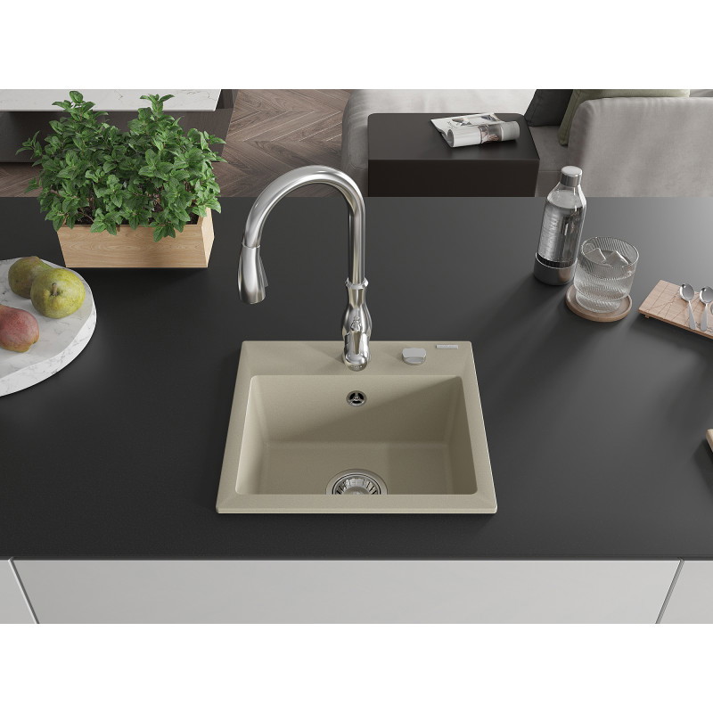 Mexen Milo Granitspüle 1-Becken mit Küchenarmatur Savita, beige - 6505-69-672601-00