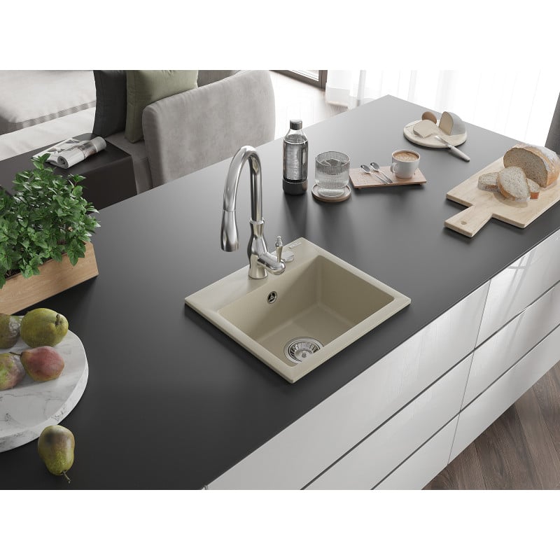 Mexen Milo Granitspüle 1-Becken mit Küchenarmatur Savita, beige - 6505-69-672601-00