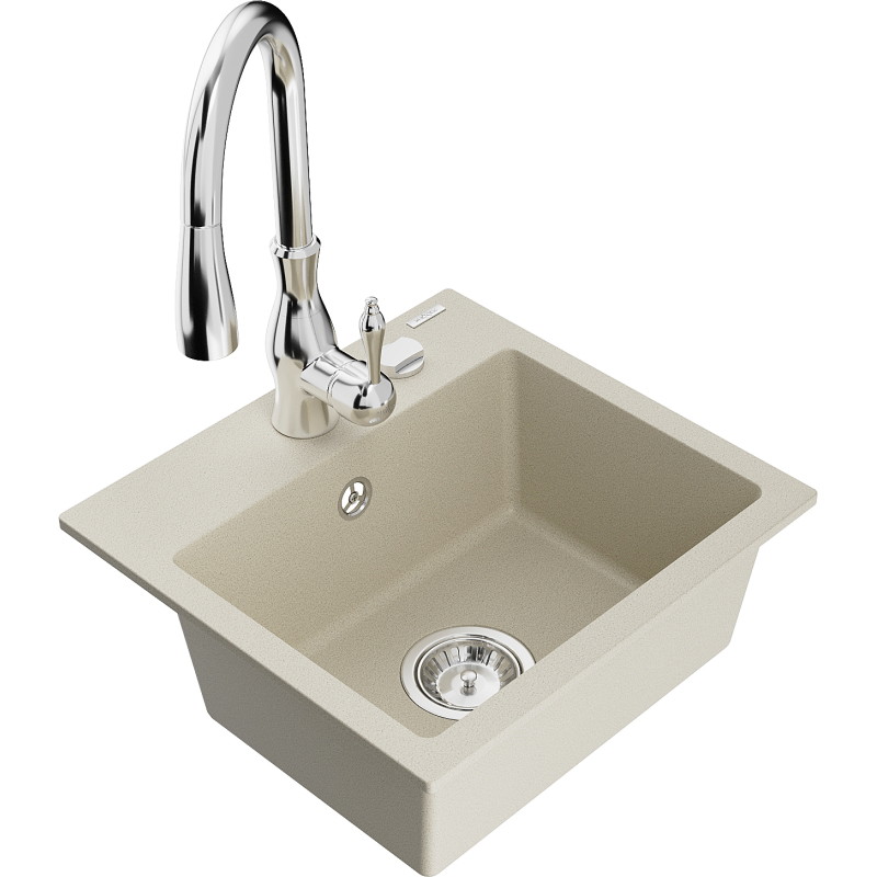 Mexen Milo 1-Schüssel Granitspüle mit Küchenarmatur Savita, beige - 6505-69-672601-00