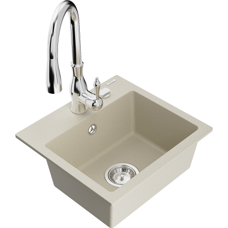 Mexen Milo 1-Schüssel Granitspüle mit Küchenarmatur Savita, beige - 6505-69-672601-00