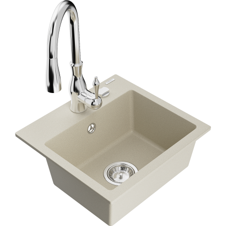 Mexen Milo Granitspüle 1-Becken mit Küchenarmatur Savita, beige - 6505-69-672601-00