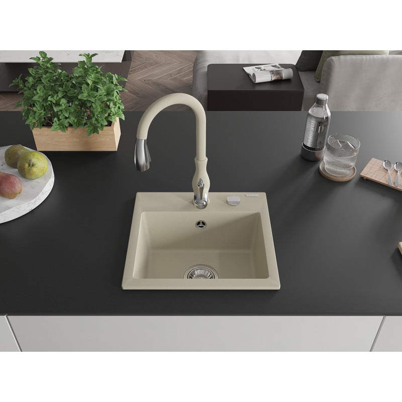 Mexen Milo Granitspüle mit 1 Becken und Küchenarmatur Savita, beige - 6505-69-672601-69