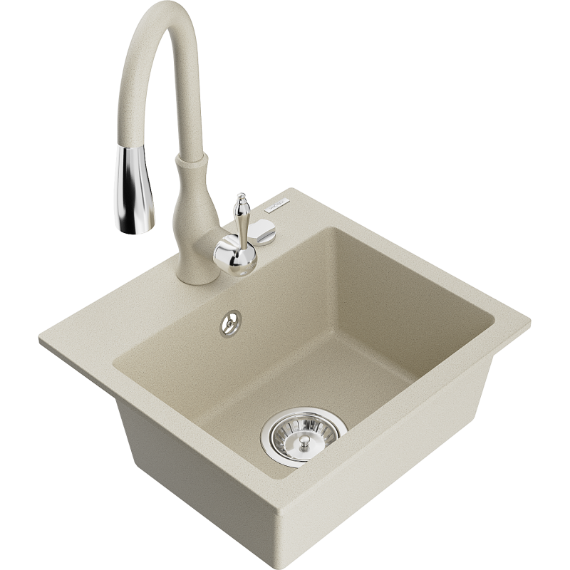 Mexen Milo 1-Becken-Granit-Spüle mit Mischbatterie Savita, Beige - 6505-69-672601-69