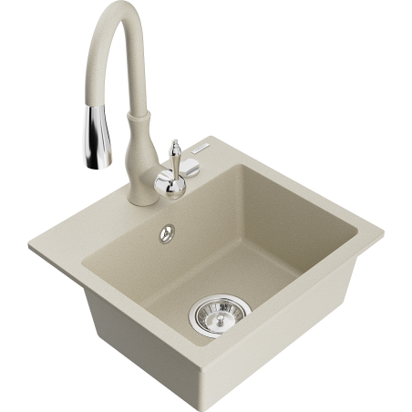Mexen Milo Granitspüle 1-beckig mit Küchenarmatur Savita, beige - 6505-69-672601-69