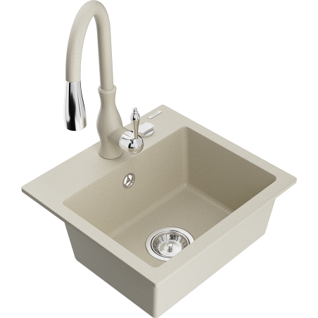 Mexen Milo Granitspüle mit 1 Becken und Küchenarmatur Savita, beige - 6505-69-672601-69